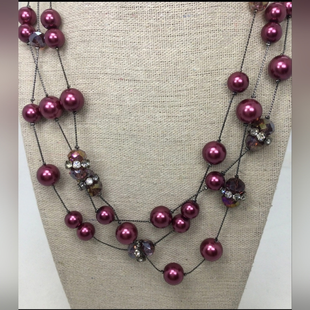 NWT Coldwater Creek Purple Faux Pearl Multi Strand Necklace 20"